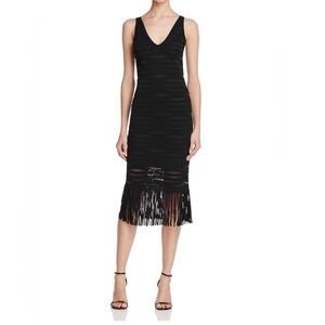 Parker Mae Black Sleeveless Fringe-Hem Midi Dress - Size M